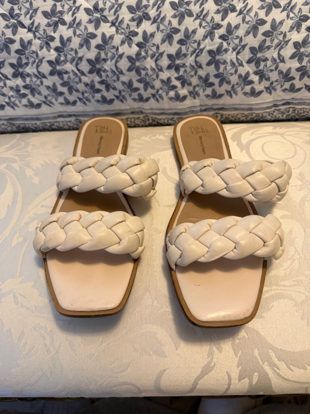 Time and Tru Braided Double-Strap Slide Sandals in Cream